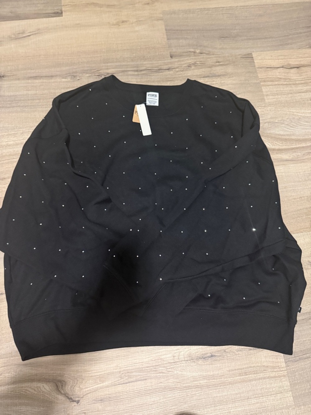 NWT Victoria’s Secret Pink Black Crewneck with Silver Rhinestones